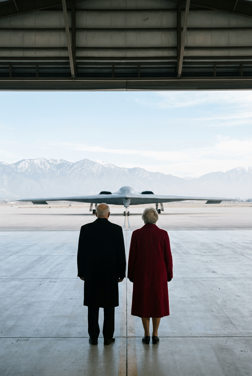 Elderly Couple Watching a B-2 Bomber